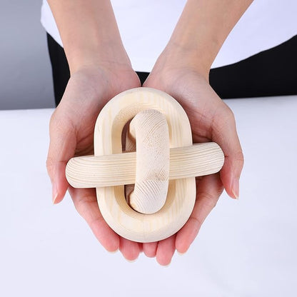 Jlong Wood Knot Decor, 3-Link Wood Chain Link Coffee Table Decor, Small Shelf Decor Accents, Hand Carved Modern Farmhouse Boho Wooden Knot Decorative Chain Wood Decor for Living Room Bedroom Office