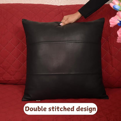 Lambskin Leather Pillow Cover - Sofa Cushion Case - Decorative Throw Covers for Living Room & Bedroom, 20x20 Inches - Black (01) Pack of 2