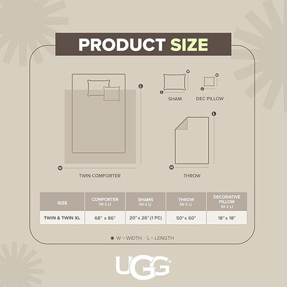 UGG Remina Twin Comforter Set 4 Piece Bed in a Bag with Throw Blanket, Decorative Pillow Sham and Reversible Comforter Hypoallergenic Luxury Bedding, Machine Washable, Twin XL, Brown Birch
