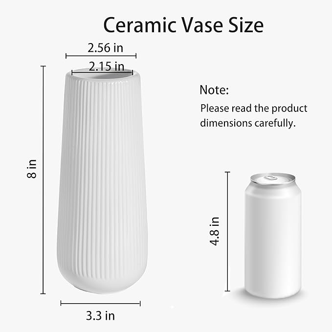 Modern Ceramic Vase, Small White Flower Vase for Table Centerpieces and Rustic Farmhouse Decoration