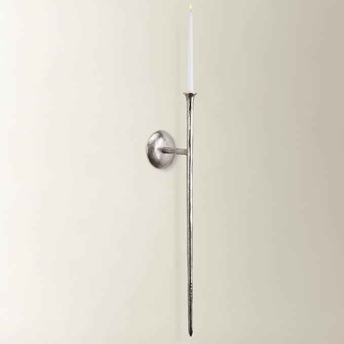 Z Gallerie One Piece Aspar Wall Sconce Long Candle Holder in Silver Finish, Retro Chic Wall Decor for Living Room, Vintage Candle Wall Sconce with Timeless Appeal(Candles not Included)
