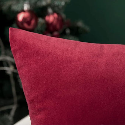 MIULEE Pack of 2 Christmas Red Velvet Pillow Covers Decorative Square Pillowcase Soft Solid Cushion Cases Holiday Home Decor for Sofa Couch Bedroom Car 18x18 Inch