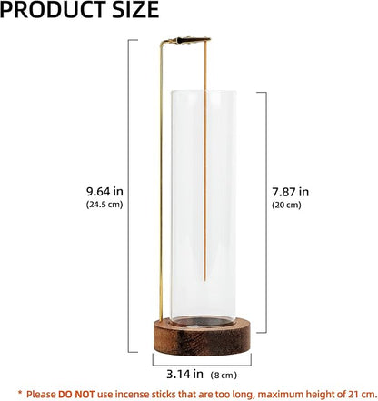 Incense Holder for Sticks, Anti-Ash Flying Incense Burner with 30 Incense Sticks, Detachable Glass Ash Catcher (Wood, Brown)