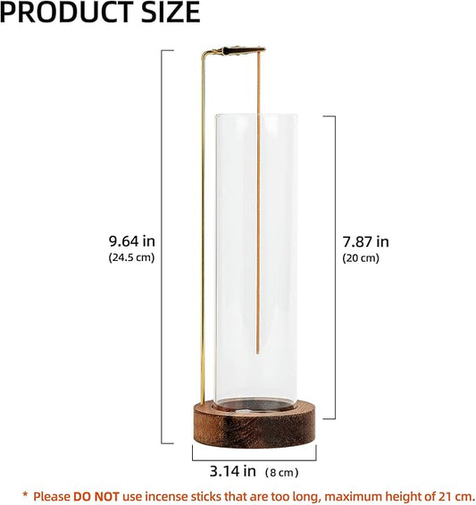 Incense Holder for Sticks, Anti-Ash Flying Incense Burner with 30 Incense Sticks, Detachable Glass Ash Catcher (Wood, Brown)