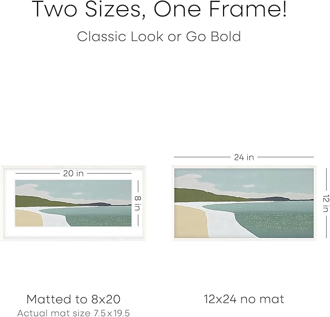 Homeforia 12x24 White Picture Frame, High End Oak 12x24 Wood Poster Frames with Mat 8x20 Photo, 12 x 24 White Wooden Frames Matted to 8 by 20, 24x12 Panoramic Frame, Tempered Glass, Wall Kit, Set of 1