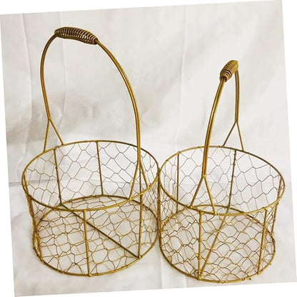 Flower Basket with Handle Decorative Iron Wire Storage Basket for Wedding Fruits Home Organization Stylish Round Design for Home Decor Present Giving