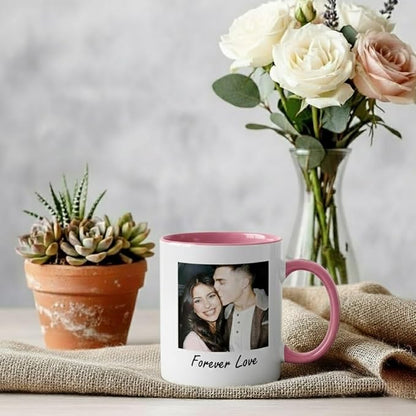 Custom Photo Coffee Mug, Personalized Forever Love Design Ceramic Cup for Anniversary Boyfriend Girlfriend Dishwasher Safe, 11oz (Pink)