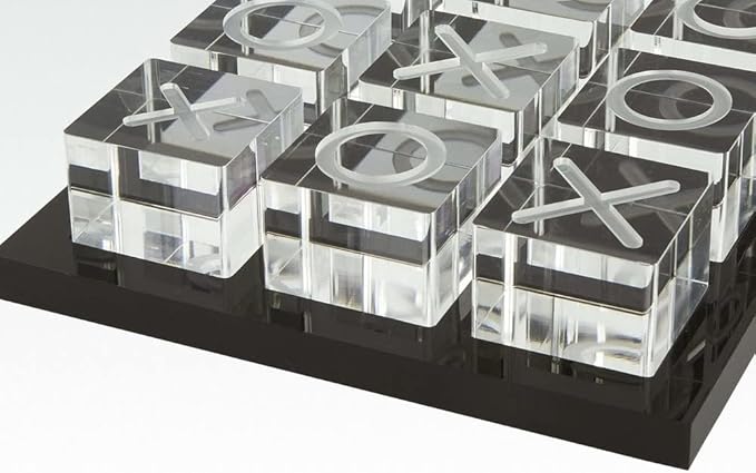 Modern Tic Tac Toe for Home Decoration Acrylic XO with Black Base Decorative Tic Tac Toe Table Top Decoration Coffee Table Decor X/O Board (Clear XO, Black Base)