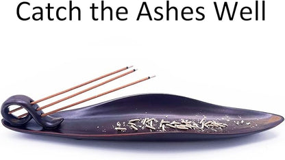 9" Length Incense Stick Holder with 3 Holes, White Porcelain Incense Tray Ash Cather for Spa, Meditation Room, Yoga, Home, Office (Brown)