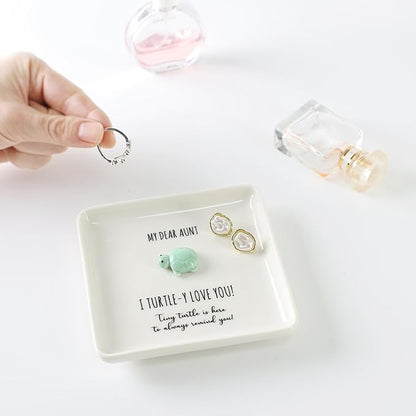 HOME SMILE Turtle Jewelry Dish Tray-Aunt Auntie Gifts from Niece Nephew,Mothers Day Birthday Gifts for Aunt Auntie Gift Ideas,I Turtley Love You Gifts