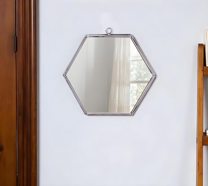 HomeRoots 8" Silver Hexagon Steel Framed Accent Mirror
