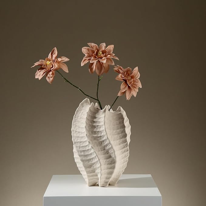 BUICCE Ceramic Coastal Vase for Flowers, Large Off White Decorative Piece, Modern Styling for Home or Office