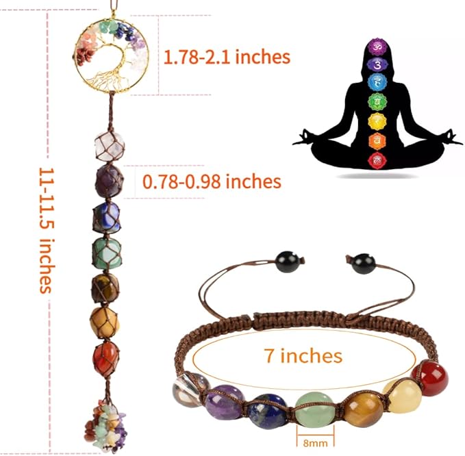 Handmade Crystal Window Car Hanging Ornaments 7 Chakra Home Decoration Feng Shui Ornament Yoga Meditation Car Decoration Tumbled Palm Stones Christmas Decorations Ornaments (Style 6)