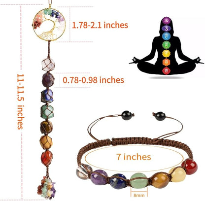 Handmade Crystal Window Car Hanging Ornaments 7 Chakra Home Decoration Feng Shui Ornament Yoga Meditation Car Decoration Tumbled Palm Stones Christmas Decorations Ornaments (Style 6)