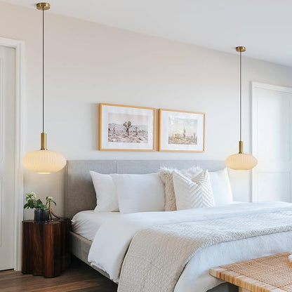 KCO Lighting Large Milk Glass Pendant Lighting Kitchen Island Brushed Brass Globe Pendant Light Mid Century Modern Hanging Light Fixture Gold White Pendant Light