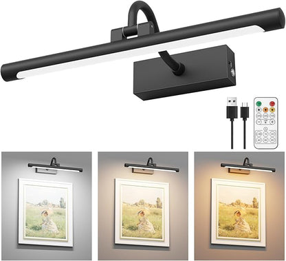 Aipsun 15.7" Black Picture Lights for Wall Rechargeable,10000mAh Battery Operated Art Light for Paintings,3CCT Dimmable, Rotatable Gallery Light for Pictures Display