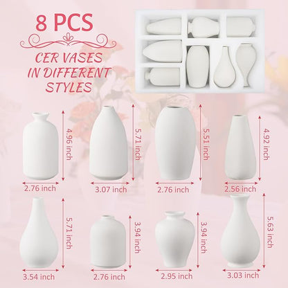 8 Pack Ceramic Bud Vase, White Ceramic Vase Modern Mini Bud Vase in Bulk for Centerpieces, Small White Vase for Flowers Pampas Grass, Wedding, Home