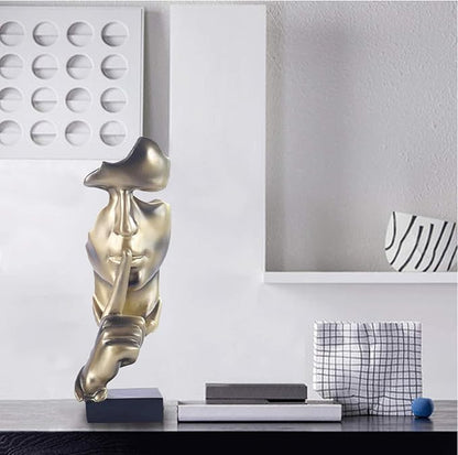 aboxoo Thinker Statue, Silence is Gold Abstract Art Figurine,Modern Home Resin Sculptures Decorative Objects,Table Top Decor for Livingroom Home Decor,Office Study Sculpture,Shh mask Statue(Gold)