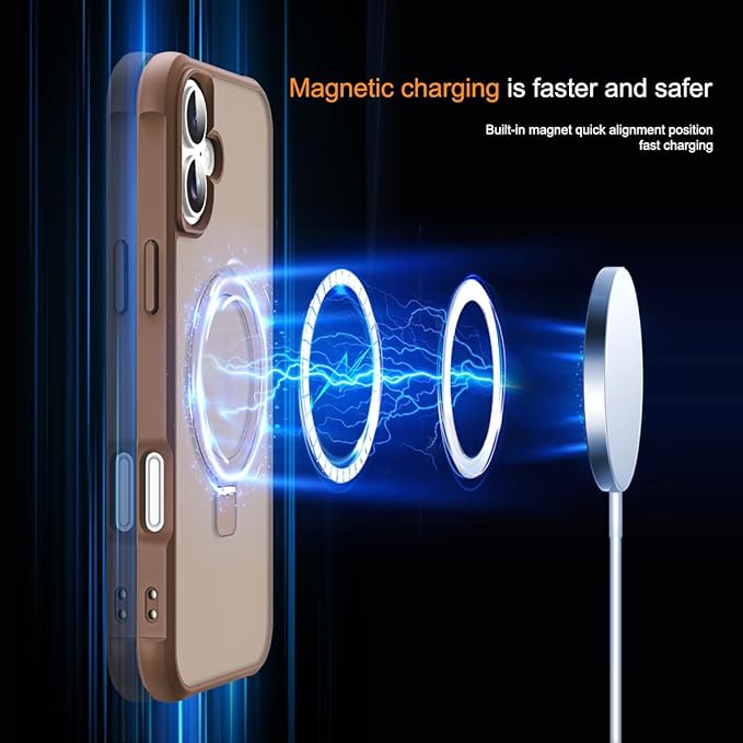 Compatible with iPhone 16 Plus Case with Invisible Magnetic O-Ring Stand Military-Grade Translucent Case for iPhone 16 Plus 6.7" [Compatible with Mag-Safe][Great Grip Feeling],Desert Brown