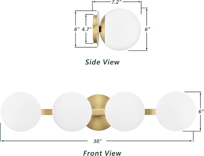 Gold Bathroom Vanity Light Fixtures, Modern 4 Lights Aged Brass Globe Wall Sconce Lighting, Porch Wall Mount Light Fixture for Bathroom, Mirror Cabinets Hallway Stairs (Aged Brass, 4-Light)