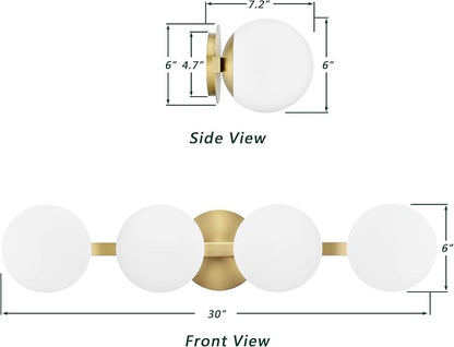 Gold Bathroom Vanity Light Fixtures, Modern 4 Lights Aged Brass Globe Wall Sconce Lighting, Porch Wall Mount Light Fixture for Bathroom, Mirror Cabinets Hallway Stairs (Aged Brass, 4-Light)