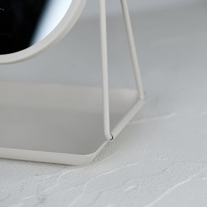 Rotating Metal Makeup Mirror with Storage, Vanity Mirror for Desk, Bathroom, Bedroom, Dressing Table (White)