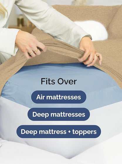 Extra Deep Twin Sheet Set - 4 Piece Breathable and Cooling Sheets - Hotel Luxury Bed Sheets Set - Easy Fit - Soft, Wrinkle Free and Comfy Sheets Set - Heathered Tan Sheet Set with Extra Deep Pockets