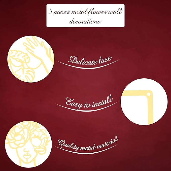 CHENGU 3 Pieces Gold Wall Decor Minimalist Wall Art Metal Line Wall Art Wall Decor for Bedroom Single Line Female for Kitchen Bathroom Living Room(Simple Style)