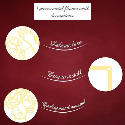 CHENGU 3 Pieces Gold Wall Decor Minimalist Wall Art Metal Line Wall Art Wall Decor for Bedroom Single Line Female for Kitchen Bathroom Living Room(Simple Style)