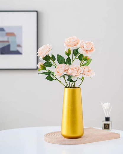 Gold Vase - 10" Gold Ceramic Flower vase for Home/Table/Accent Decor, Minimalist Modern Vases for Centerpieces, Room Decor, Living Room, Bedroom