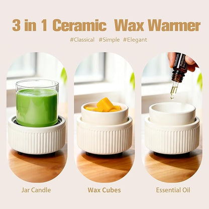Ceramic Wax Melt Warmer with Timer - Electric Wax Warmer, Oil Burner & Candle Melter, Adjustable Heat and Auto Shut-Off for Home Office Decor, Ideal Gift（White）