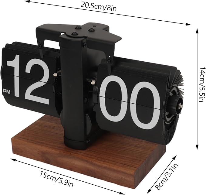 Retro Flip Clock Vintage, Digital Flip Desk Clock Black, Gear Flipping Clock, Mechanical Page Turning with Black Walnut Base for Home, Office, Room Decoration