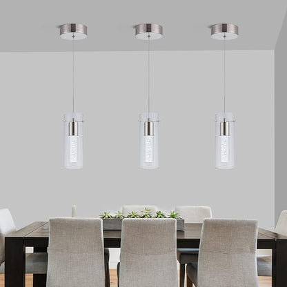 3 Pack Pendant Lights Kitchen Island, 6000K Kitchen Island Dining Room Light Pendant Lighting Fixtures Bubble Crystal Chandelier Over Island Table Modern Hanging Light for Bar Dining Room