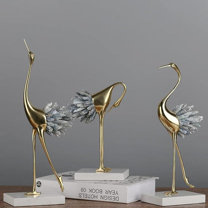 suruim Gold Decor Accents,Brass Birds Statues Gold Home Decor Modern Crystal Decor Ornaments for Living Room, Bedroom, Office Desktop, Cabinets (Blue C)