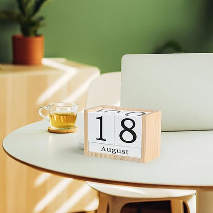 Wooden Block Calendar for Desk, Large Size Daily Desktop Perpetual Desk Calendar, Cute Date Display Desk Accessories for Home Office Decor, Teacher, Classroom, Reusable Yearly, Wood Grain