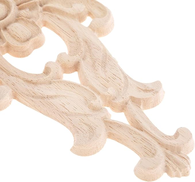 MUXSAM Wood Carved Appliques Furniture Decorative Onlays, 4Pcs Unpainted DIY Center Carving Decal for Door Wall Ceiling Cabinet Dresser Mirror Bed Mantel Bench Decoration, 27x14cm/10.63"x5.51"