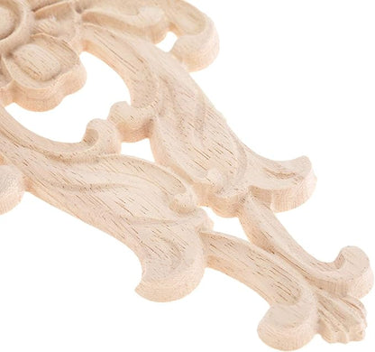 MUXSAM Wood Carved Appliques Furniture Decorative Onlays, 2Pcs Unpainted DIY Center Carving Decal for Door Wall Ceiling Cabinet Dresser Mirror Bed Mantel Bench Decoration, 27x14cm/10.63"x5.51"