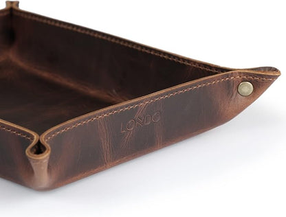 Londo Genuine Leather Tray Organizer - Practical Lightweight Water Resistant Computer Table Desk Storage Box for Wallets, Watches, Keys, Coins, Cell Phones and Office Equipment