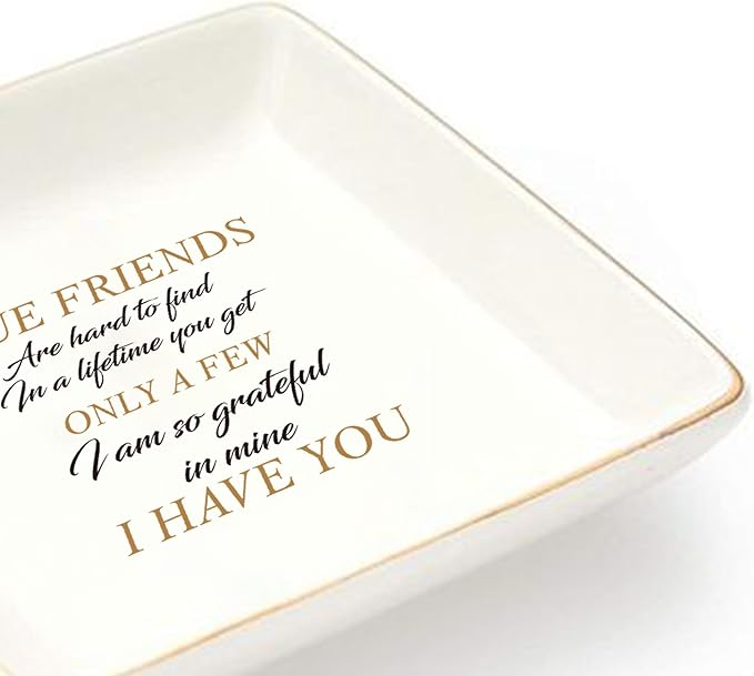 LADY&HOME Friend Gifts for Women Ceramic Ring Dish Birthday Christmas Gifts for Friends Female Decorative Jewelry Tray (True Friend)