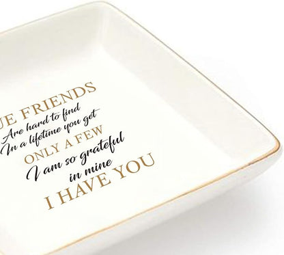LADY&HOME Friend Gifts for Women Ceramic Ring Dish Birthday Christmas Gifts for Friends Female Decorative Jewelry Tray (True Friend)