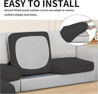 Easy-Going 100% Waterproof 4 Pieces Couch Cushion Covers for Sectional Sofa Left/Right L Shape Chaise Lounge Sofa Seat slipcover Anti-Slip Sofa Cover (3 Seater + 1 Chaise, Dark Gray