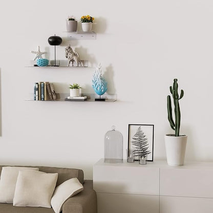 Sezanrpt Acrylic Wall Shelves 36 24 12 Inches, Clear Floating Shelf for Wall, Wall Mounted Display Shelves for Plants, Radio, Funko Pop, Stuffed Animal, Books, Clock, Cosmetics, Toiletries