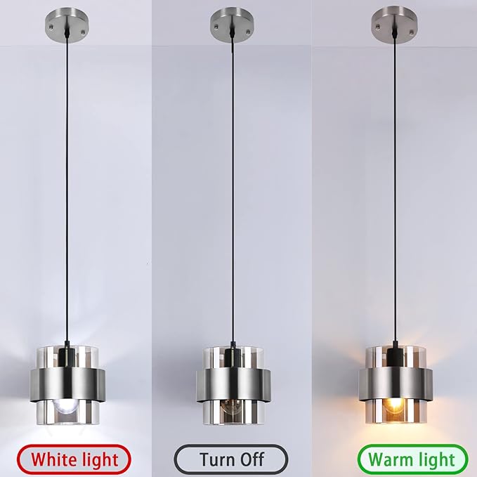 Pendant Lights Kitchen Island Lighting,7 Inch Adjustable Mini Glass Haning Lights for Entrance Aisle Decorative Lighting Fixture for Dining and Bar Table (2 Pack Brushed Nickel)