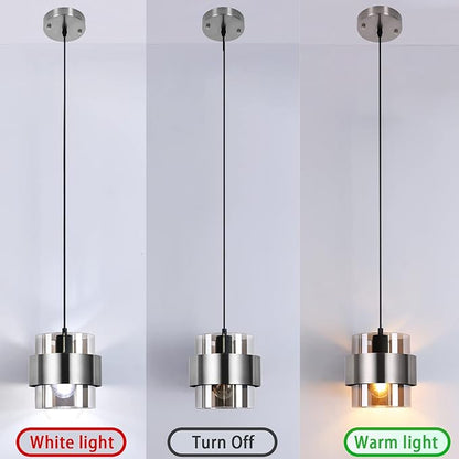 Pendant Lights Kitchen Island Lighting,7 Inch Adjustable Mini Glass Haning Lights for Entrance Aisle Decorative Lighting Fixture for Dining and Bar Table (2 Pack Brushed Nickel)