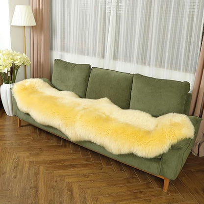 LLB Genuine Sheepskin Area Rug Wool Rug Fur Carpet Fluffy Shaggy Fur Rug for Living Room Kids Bedroom Real Sheepskin Throw Lambskin Rugs Sofa Mat Chair Seat Covers (Yellow, 2 x 6 ft Sheepskin)