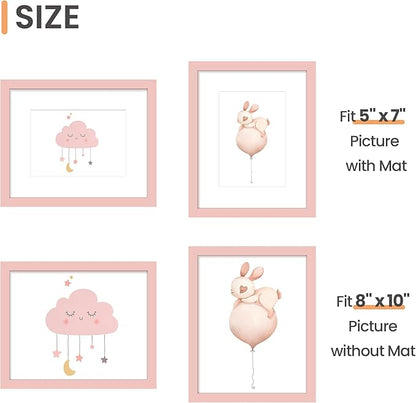 upsimples 8x10 Picture Frame Set of 5, Display Pictures 5x7 with Mat or 8 x 10 Without, Wall Gallery Photo Frames, Pink