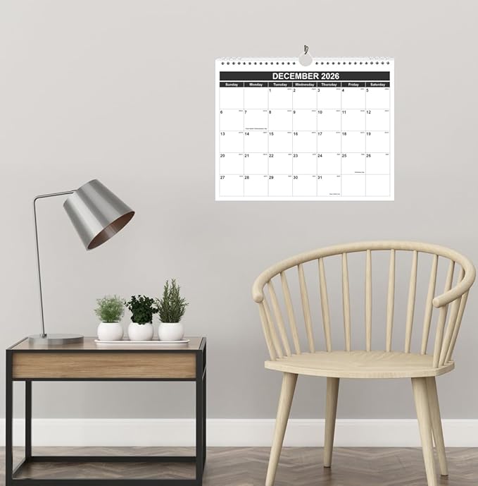 Calendar 2026 - Monthly Wall Calendar from January 2026 - June 2027, Spiral Binding Hanging Wall Calendar 2026 for Home/Office, 8.5" x 11", Black
