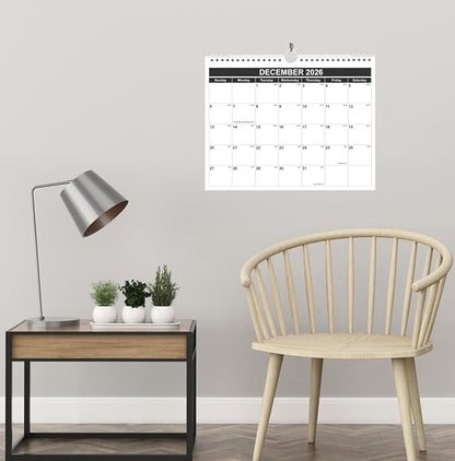 Calendar 2026 - Monthly Wall Calendar from January 2026 - June 2027, Spiral Binding Hanging Wall Calendar 2026 for Home/Office, 8.5" x 11", Black
