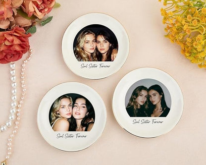 Chillever Personalized Besties Photo Ring Dish, Custom Jewelry Dish Gift for Besties, Soul Sister Trinket Gift for Long Distance Friendship Women BFF Christmas Birthday Wedding Gifts DS3