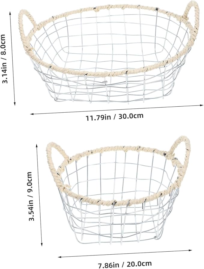 Toyvian 2pcs Wire Basket Storage Organizer Versatile Iron Baskets for Home Office Kitchen Decorative Containers for Fruits Bread and Office Supplies
